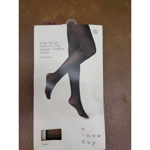 Women's 50d High Waist Opaque Pantyhose A New Day Black 1x 2x - Picture 4 of 5